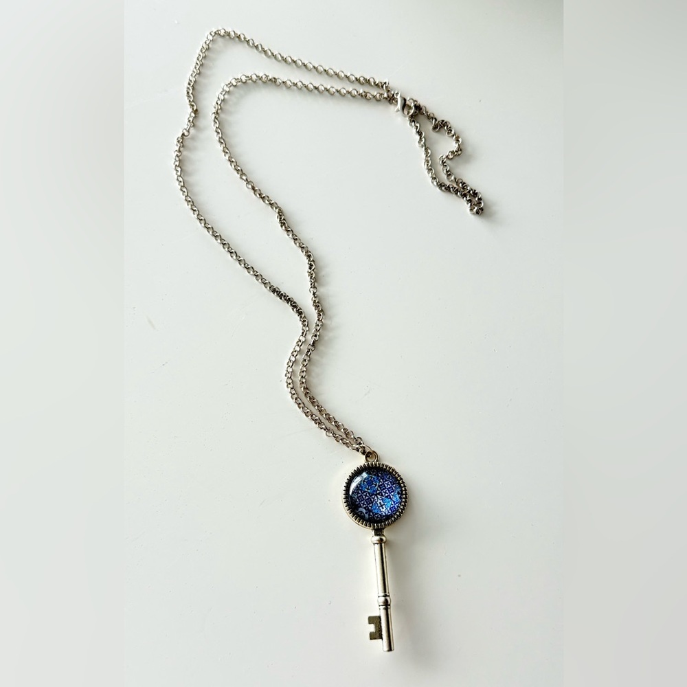 Portuguese vintage Sterling Silver Key Pendant Necklace